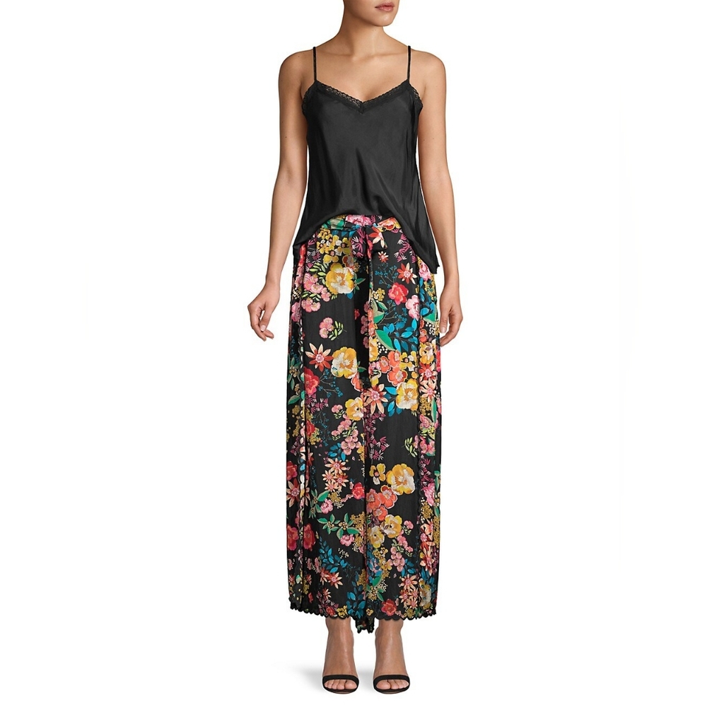 NWOT JOHNNY WAS FLORAL ALBANY SIDE SLIT FLOWY WIDE LEG ANKLE PANTS SIZE MEDIUM